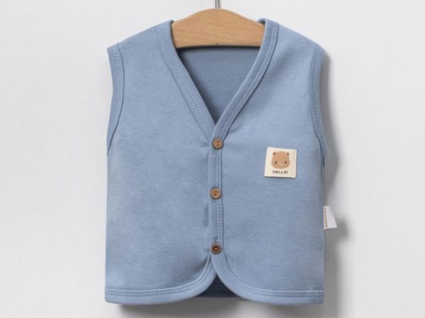 YELEK 6-9-12-18 AY 232098 UNISEX DÜĞMELİ HELLO ETİKETLİ YELEK - Image 2
