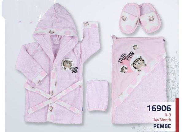 BORNOZ 0-3 AY 16906 KıZ Kız Hello Baby Bornoz Set